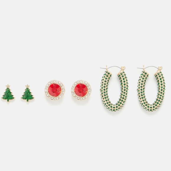Fashion Nova Jewelry - * Fashion Nova Women's Merry And Bright 3 Pack Earrings Set - Green/Red
